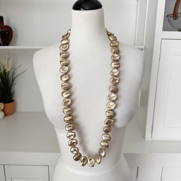 Vintage 70s Saks Fifth Avenue Single or Double Layer Gold Nugget Necklace - Picture 3 of 5